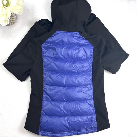 Halifax Black/Purple Puffer Packable Removable Thumb Hole Down Hooded Jacket (M) - Picture 10 of 16